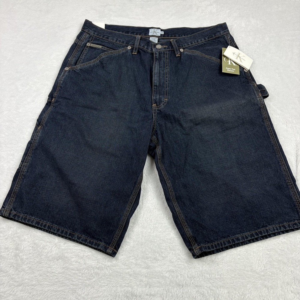 Calvin Klein Jeans Shorts Mens 34 Blue Cargo Denim Cotton Pockets 13 Inseam